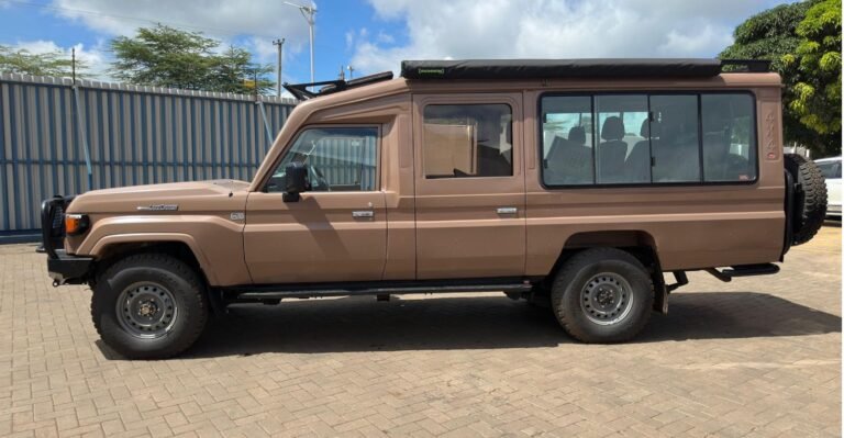Side view of an Asili Trails Land Cruiser with pop-up roof and large windows