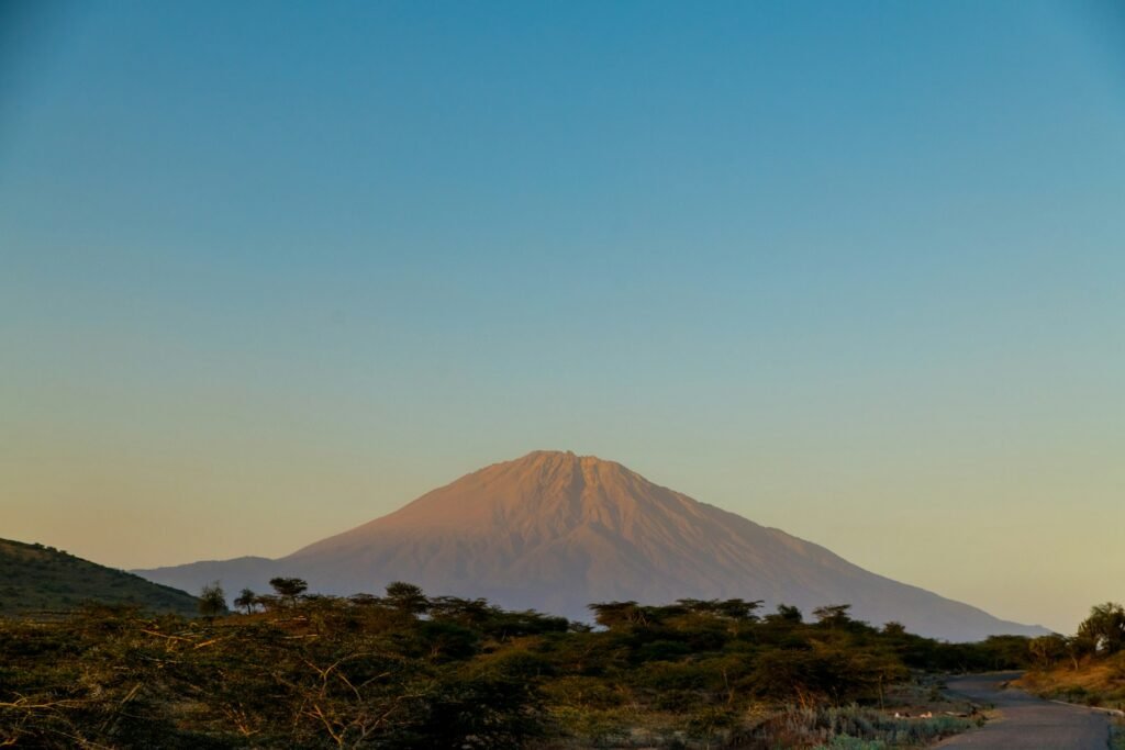 Volcanic mountain under a blue sky